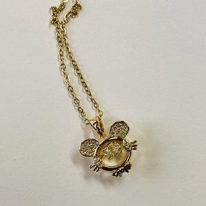 Gold 1.5 ct Zircon Mouse Face with Round Cut Floater Pendant Necklace